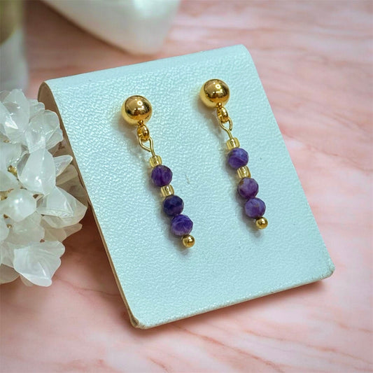 Charoite & Gold Drop Earrings